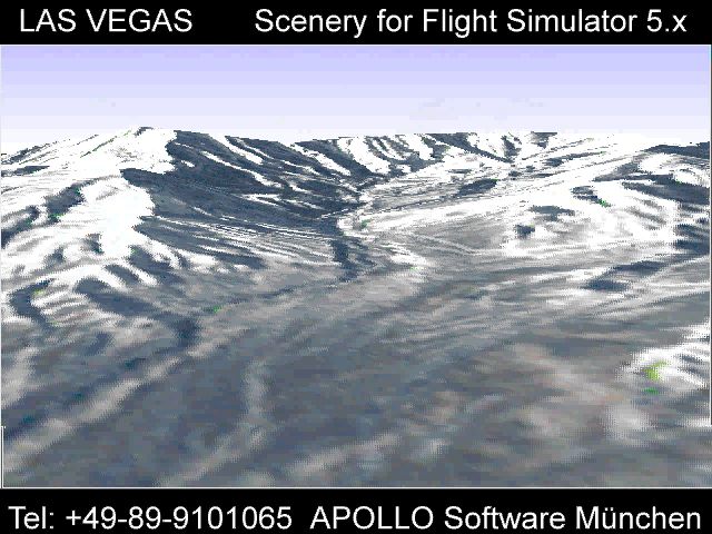 Las Vegas Scenery for Microsoft Flight Simulator 5 Screenshot (Apollo promotional video clips 1995-08-23): Follow the many mountain ranges that guide your flight toward Mount Charleston and Lee canyon.