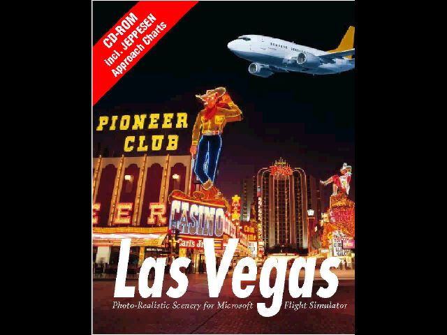 Las Vegas Scenery for Microsoft Flight Simulator 5 Screenshot (Apollo promotional video clips 1995-08-23): The Las Vegas scenery upgrade combines satellite images with aerial and ground based photos... Box Image