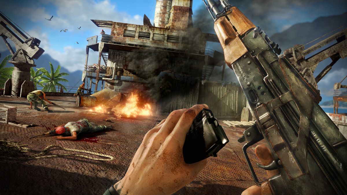 Far Cry 3 Screenshot (ubisoft.com, official website of Ubisoft): Reloading during a fight.