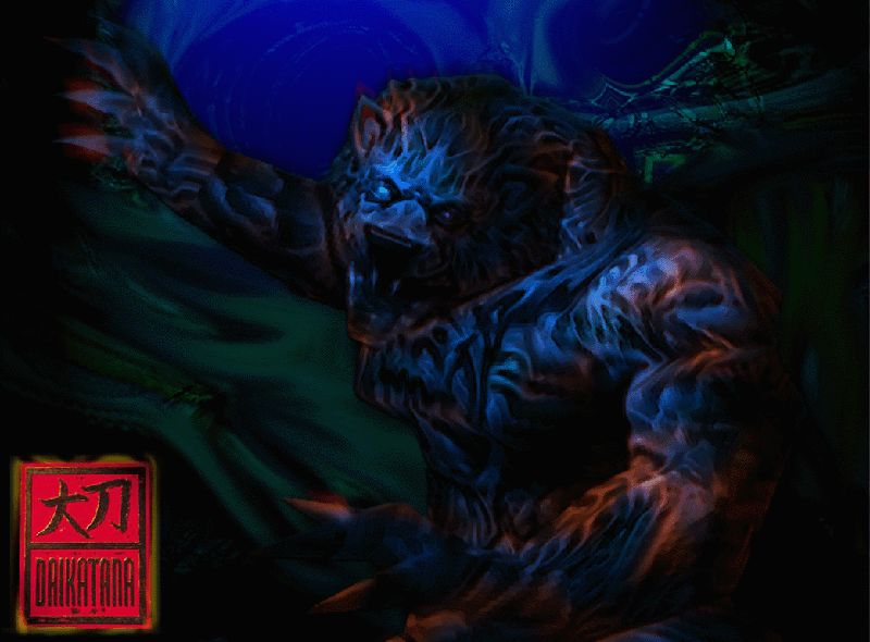 John Romero's Daikatana Wallpaper (Official website, 2000): Dave Cash’s rendition of Daikatana's Lycanthir, from the game’s Dark Ages Episode (Episode 3).