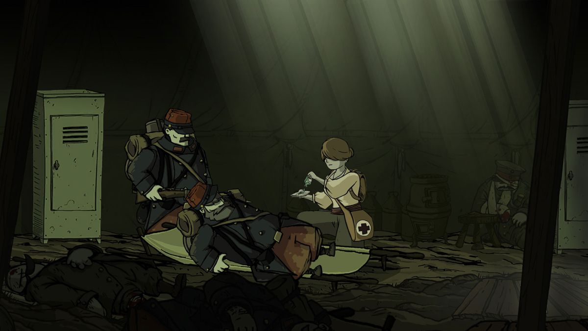 Valiant Hearts: The Great War Screenshot (ubisoft.com, official website of Ubisoft): Anna curing soldiers.