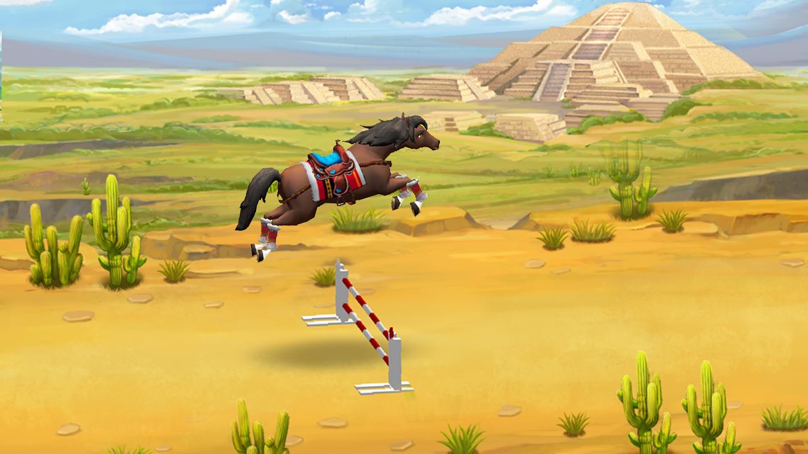 Horse Haven: World Adventures Screenshot (ubisoft.com, official website of Ubisoft): Training the horses. It looks like it's about to take off into the air.