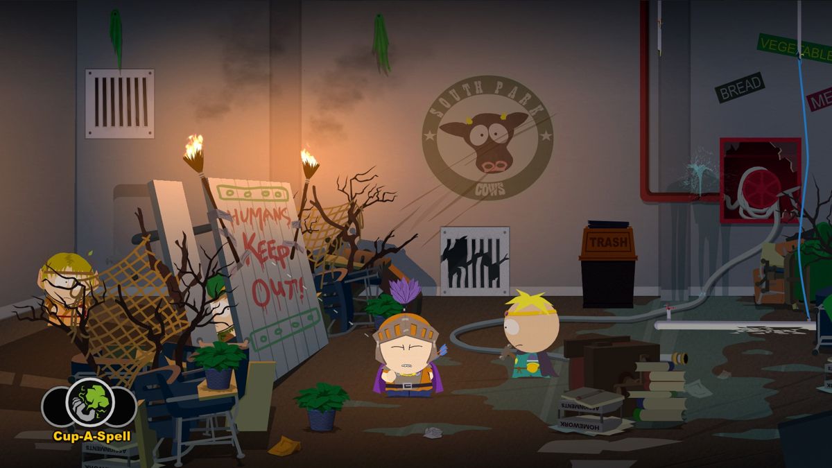 South Park: The Stick of Truth Screenshot (ubisoft.com, official website of Ubisoft): There must be a way around this barrier.