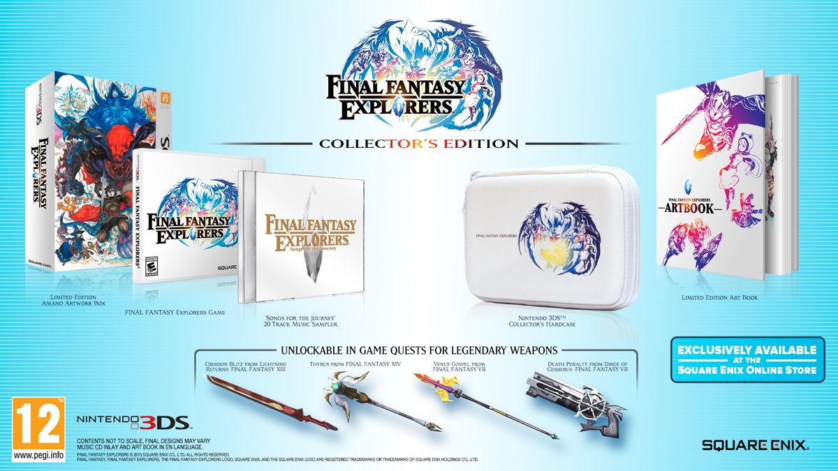 Final Fantasy Explorers (Collector's Edition) Other (<a href="https://store.eu.square-enix.com/eu/product/306043/final-fantasy-explorers-collectors-edition-nintendo-3ds">Final Fantasy Explorers (Collector's Edition)</a>, Square Enix Online Store): Contents of Collector's Edition