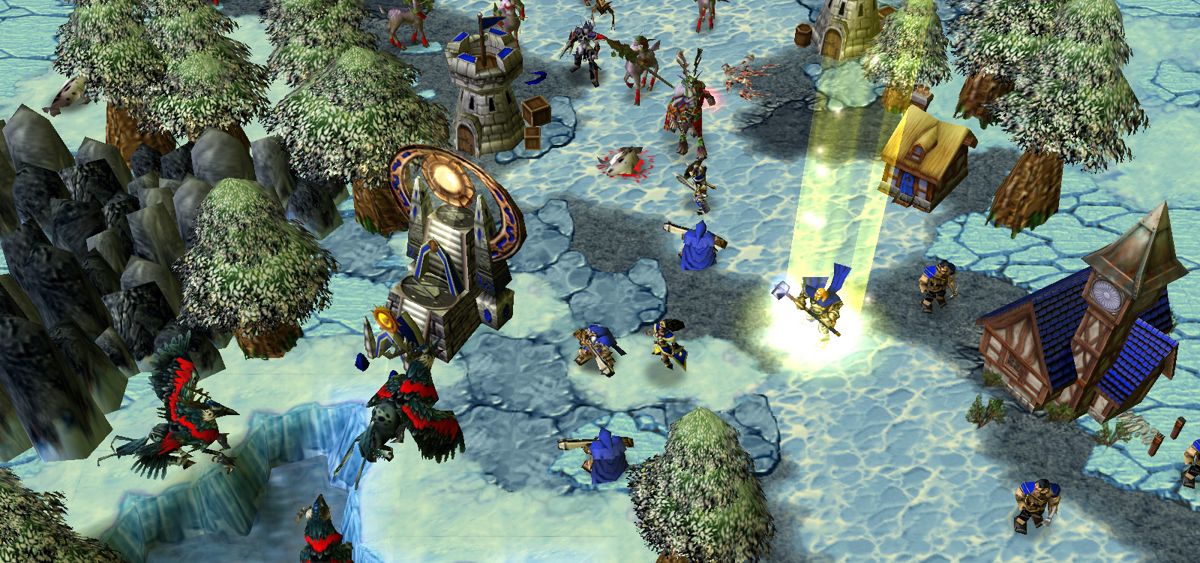 WarCraft III: Reign of Chaos Screenshot (Blizzard Entertainment website, 2001): A Paladin gains another level defending his town from Night Elves.
