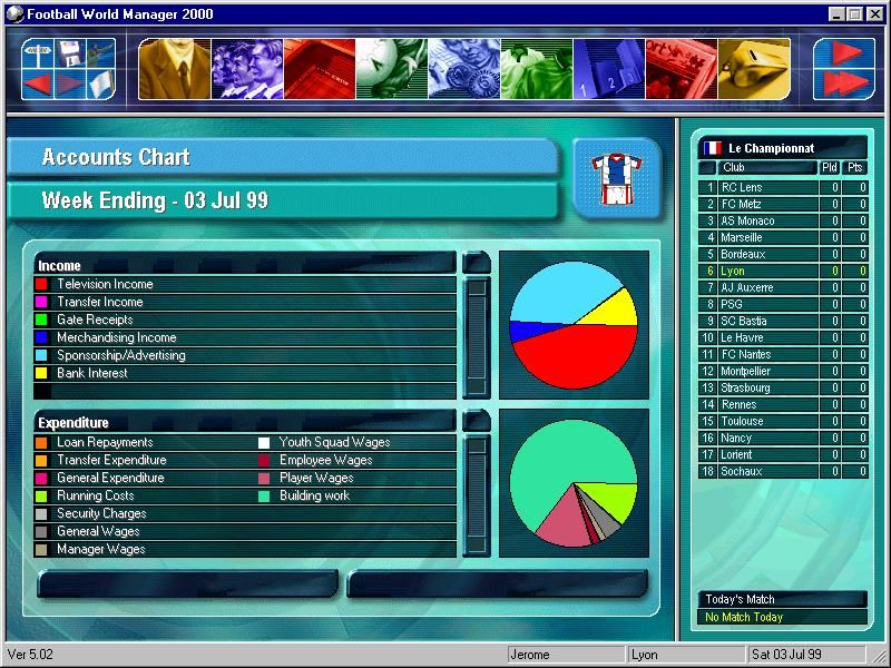 Football World Manager 2000 Screenshot (Ubisoft Fall-Winter 1999 Press Kit): accounts chart