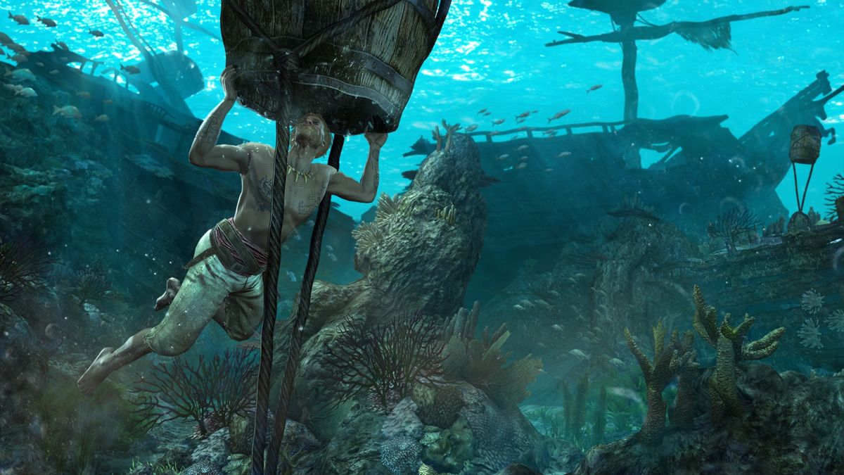 Assassin's Creed IV: Black Flag Screenshot (ubisoft.com, official website of Ubisoft): Edward using a diving bell.