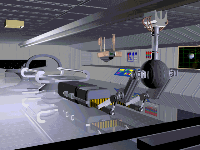William Shatner's TekWar Screenshot (IntraCorp website, 1996): Another from the intro. The future looks bright.