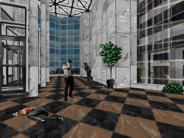 William Shatner's TekWar Screenshot (IntraCorp website, 1996): Another gameplay screen. ...but if you kill civilians the cops may kill you.