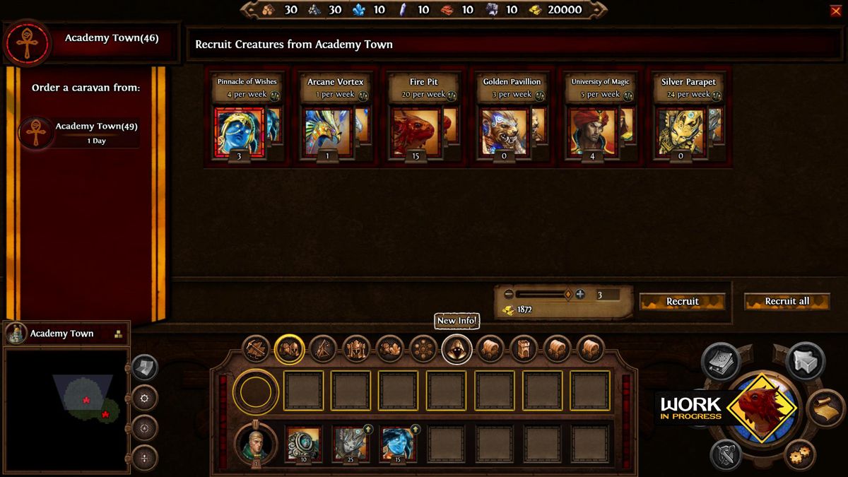 Might & Magic: Heroes VII Screenshot (Ubisoft: Development (Towns)): Townscreen Interface (work in progress): Recruit new creatures downloaded from here