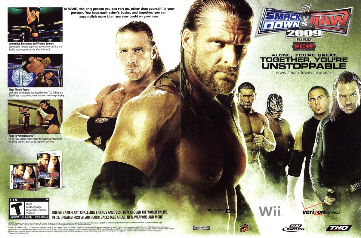 WWE Smackdown vs. Raw 2009 Magazine Advertisement (Magazine Advertisements): Nintendo Power #236 (Holiday 2008), pages 8-9
