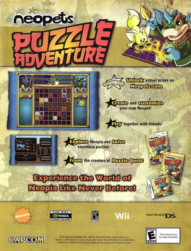 Neopets Puzzle Adventure Magazine Advertisement (Magazine Advertisements): Nintendo Power #236 (Holiday 2008), page 21