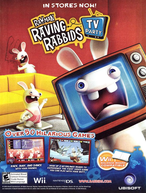 Rayman: Raving Rabbids TV Party Magazine Advertisement (Magazine Advertisements): Nintendo Power #236 (Holiday 2008), page 51