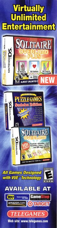 Solitaire Overload Plus Magazine Advertisement (Magazine Advertisements): Nintendo Power #262 (Holiday 2010), page 15