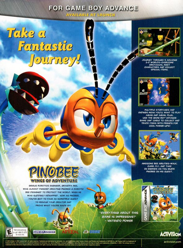 Pinobee: Wings of Adventure Magazine Advertisement (Magazine Advertisements): Nintendo Power #146 (July 2001), page 43