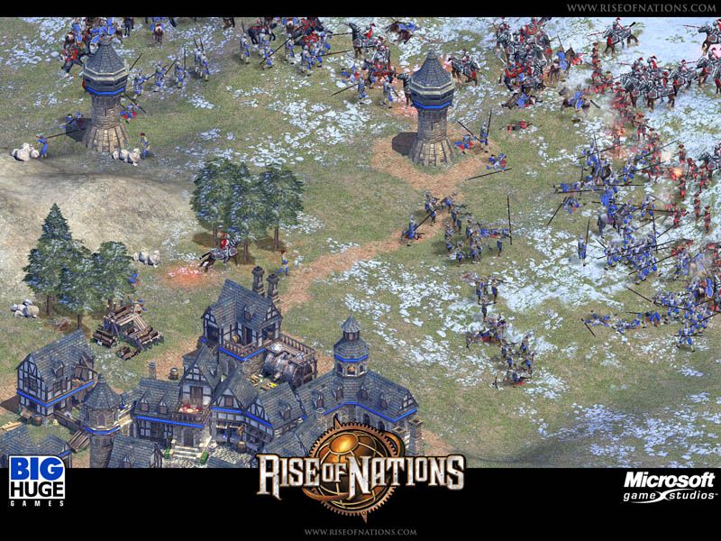 Rise of Nations Screenshot (Microsoft website, 2003): Heavily, heavily armored in the mid-game, Greece arrives at the border Greek Combat Gallery