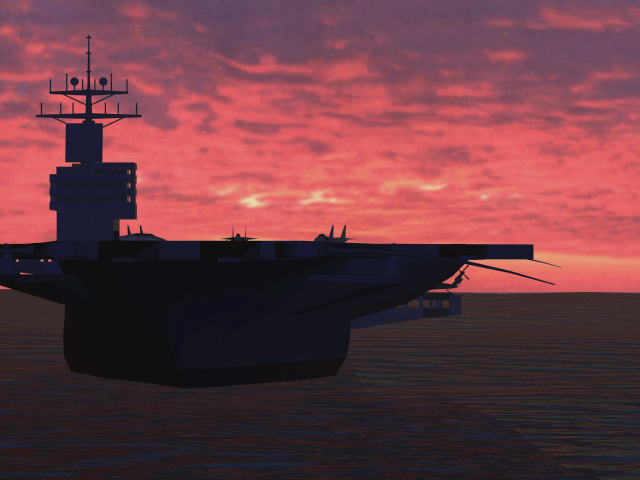 Command & Conquer Render (Westwood Studios website, 1997): An aircraft carrier before dawn.