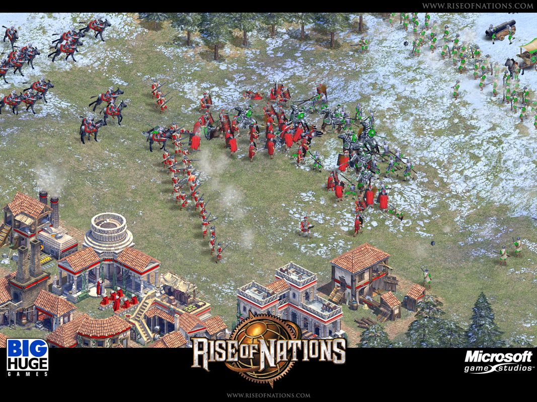Rise of Nations Screenshot (Microsoft website, 2003): Even the mighty Roman Legion is strengthened with the arrival of the Roman Cavalry Roman Combat Gallery