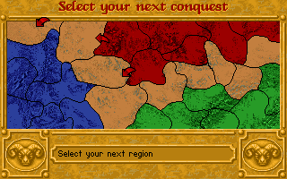 Dune II: The Building of a Dynasty Screenshot (Westwood Studios website, 1997): No matter which side you choose to fight for, there are plenty of battles ahead. Pick your next area of operation...