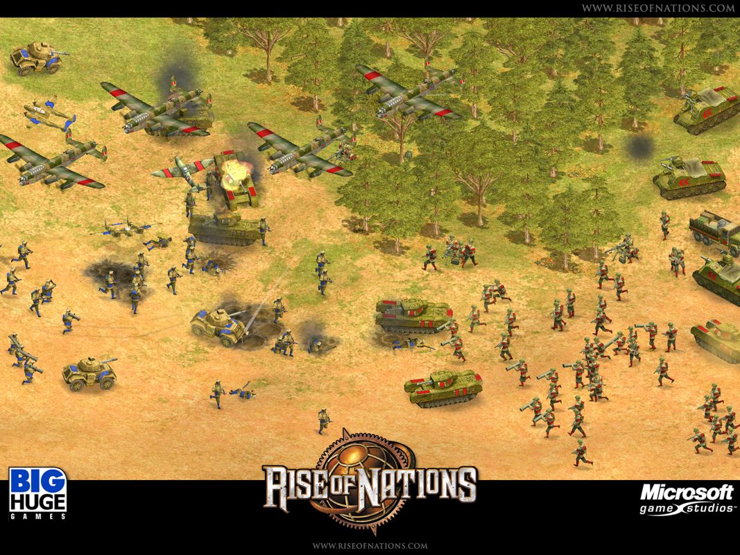 Rise of Nations Screenshot (Microsoft website, 2003): Lancaster Bombers ride roughshod over the battlefield British Combat Gallery