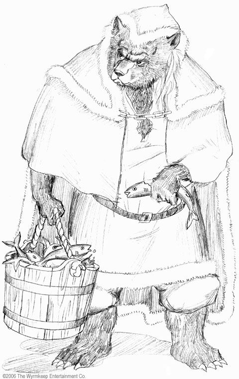 Inherit the Earth: Quest for the Orb Concept Art (Official Website): Bear Market-Goer by Ed Lacabanne