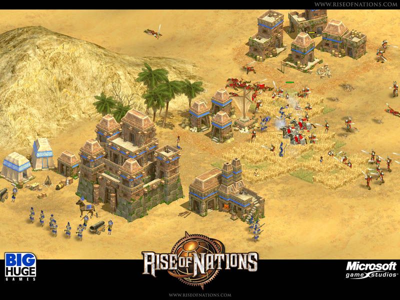 Rise of Nations Screenshot (Microsoft website, 2003): A Maya counter-attack squad prepares to face the incursion Mayan Combat Gallery