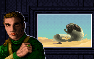 Dune II: The Building of a Dynasty Screenshot (Westwood Studios website, 1997): Ordos Mentat Ammon advises you of the dangerous worm situation.