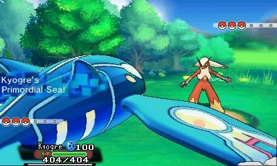 Pokémon Alpha Sapphire Screenshot (Primal Kyogre): The Primordial Sea Ability activates!