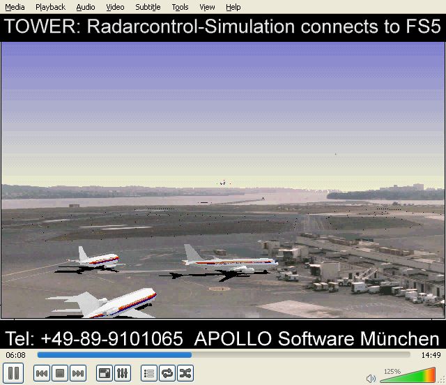Tower Screenshot (Apollo promotional video clips 1996-08-23): ...of the airport vicinity, arriving and departing aircraft and ground activity.