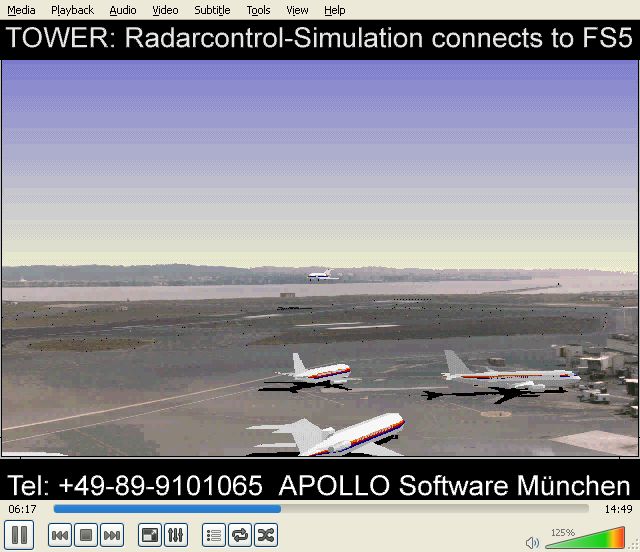 Tower Screenshot (Apollo promotional video clips 1996-08-23): ASDE and BRITE displays keep you abreast of the location, altitude and speed of each ...