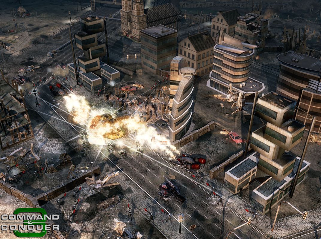 Command & Conquer 3: Tiberium Wars Screenshot (Electronic Arts UK Press Extranet, 2007-03-06): GDI MCV convoy attacked
