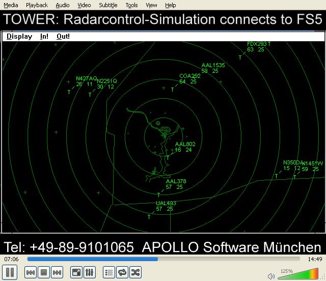 Tower Screenshot (Apollo promotional video clips 1996-08-23): A departing aircraft will request clearance. You will issue instructions to taxi and take-off, ...