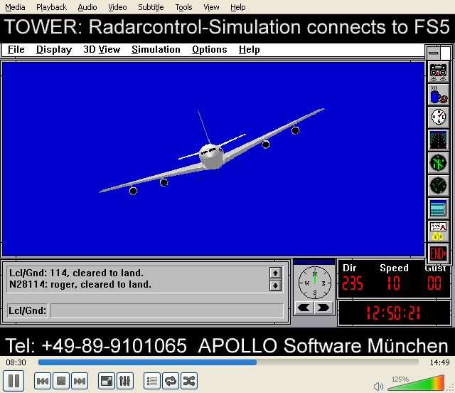 Tower Screenshot (Apollo promotional video clips 1996-08-23): The rest of the video is voice radio chatter from the scrolling communication text.