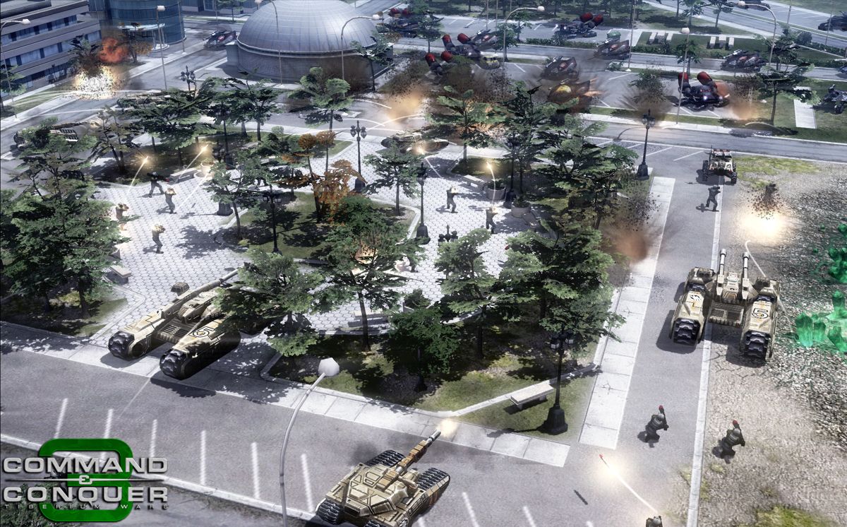 Command & Conquer 3: Tiberium Wars Screenshot (Electronic Arts UK Press Extranet, 2007-01-22): Blue zone battle Xbox 360 screenshot