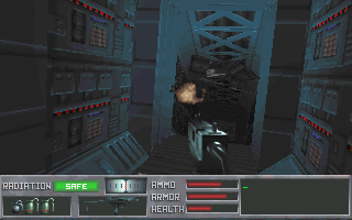 The Terminator: Future Shock Screenshot (Bethesda Softworks website, 1995-05-16): battling a scout inside a factory
