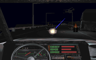 The Terminator: Future Shock Screenshot (Bethesda Softworks website, 1995-05-16): driving through destroyed LA