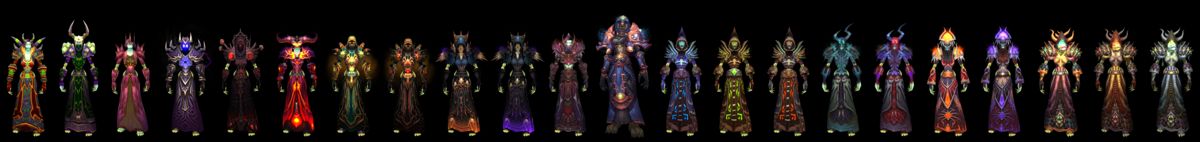 World of WarCraft: Mists of Pandaria Render (Blizzard Press Center website > Mists of Pandaria Press Kit (Renderizations + Logo)): Warlock All Tiers of Armor in: All Tiers of Armor
