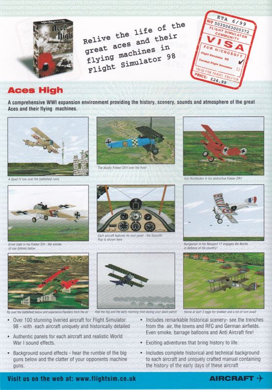 Aces High Catalogue (Catalogue Advertisements): From a catalogue that was included with the big box UK release of VIP Classic Airliners (1999)