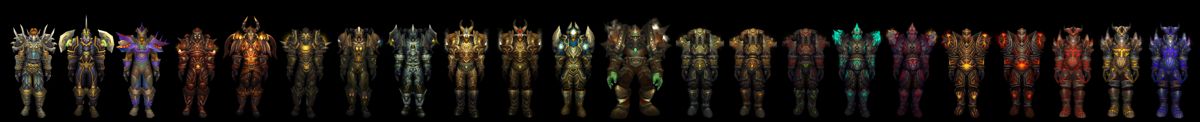 World of WarCraft: Mists of Pandaria Render (Blizzard Press Center website > Mists of Pandaria Press Kit (Renderizations + Logo)): Warrior All Tiers of Armor in: All Tiers of Armor