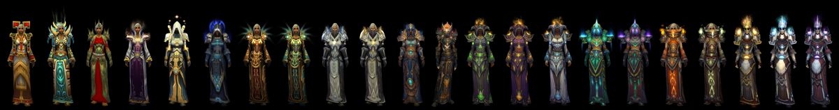 World of WarCraft: Mists of Pandaria Render (Blizzard Press Center website > Mists of Pandaria Press Kit (Renderizations + Logo)): Priest All Tiers of Armor in: All Tiers of Armor