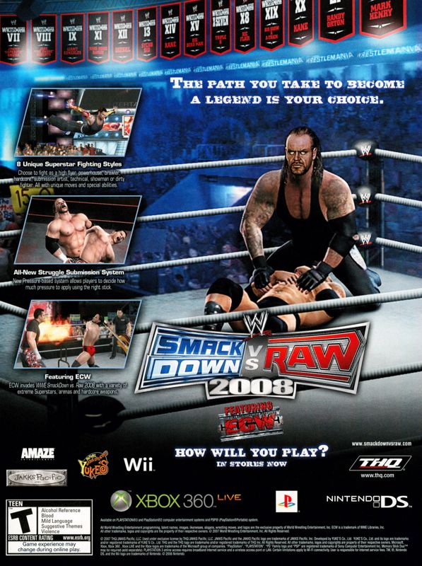 WWE Smackdown vs. Raw 2008 Magazine Advertisement (Magazine Advertisements): GamePro (U.S.) Issue #231 (December 2007)