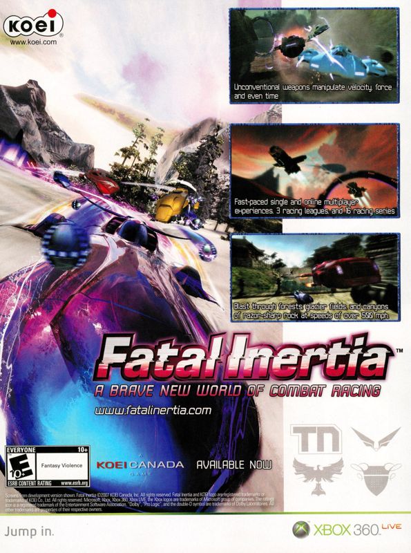 Fatal Inertia Magazine Advertisement (Magazine Advertisements): GamePro (U.S.) Issue #231 (December 2007)