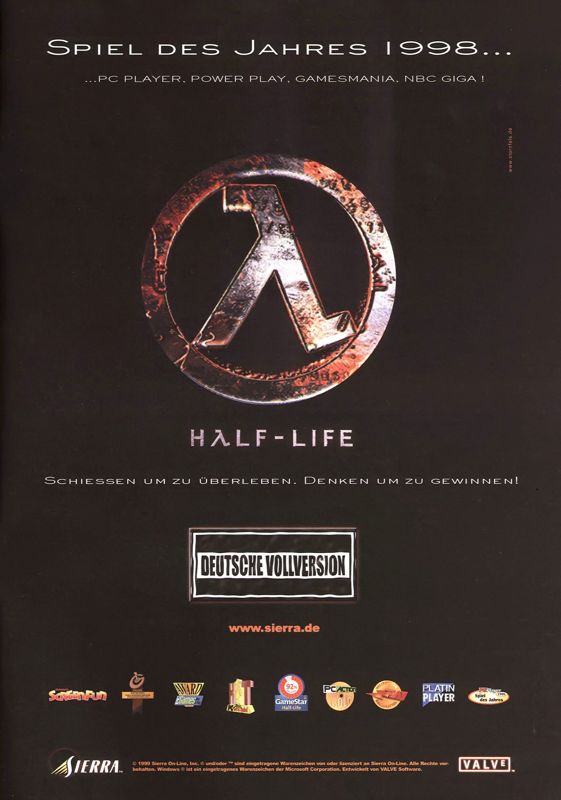 Half-Life Magazine Advertisement (Magazine Advertisements): Best of Sierra Nr. 11, Germany