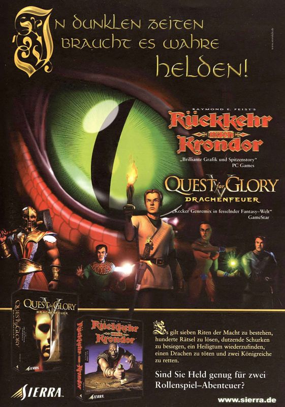 Quest for Glory V: Dragon Fire Magazine Advertisement (Magazine Advertisements): Best of Sierra 13, Germany