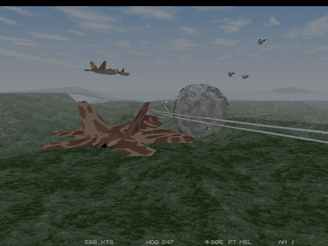 JetFighter III Screenshot (Slide show demo, 1995-11-29): Strike-team Alpha has its hands full clearing the corridor