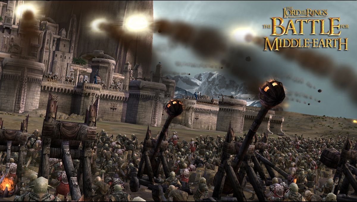 The Lord of the Rings: The Battle for Middle-earth Screenshot (Electronic Arts UK Press Extranet, 2004-05-13 (E3 2004 assets)): Catapults against MT