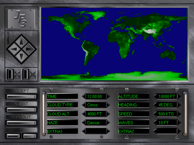 JetFighter III Screenshot (Slide show demo, 1995-11-29): Free Flight allows you to fly anywhere in the JF3 world