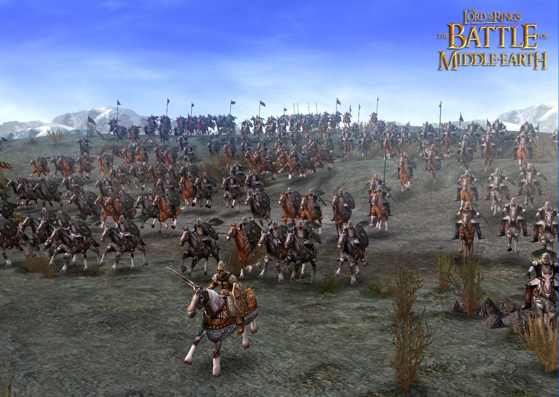 The Lord of the Rings: The Battle for Middle-earth Screenshot (Electronic Arts UK Press Extranet, 2004-05-13 (E3 2004 assets)): Rohirrim charging in Rohan