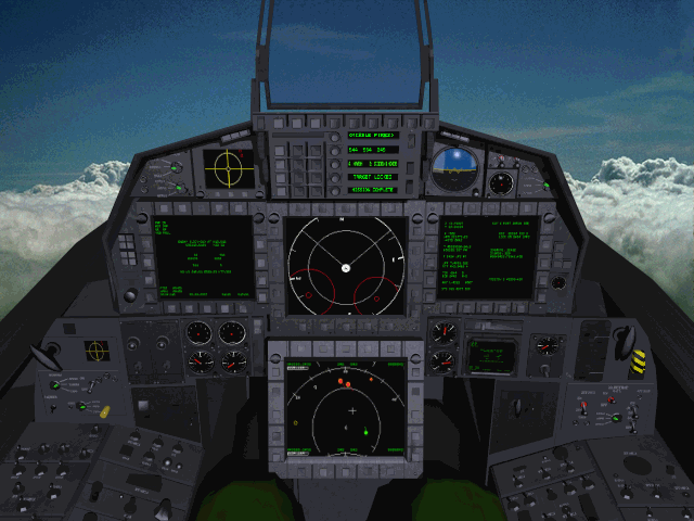 JetFighter III Screenshot (Slide show demo, 1995-11-29): The prototype F-22 cockpit for JetFighter III