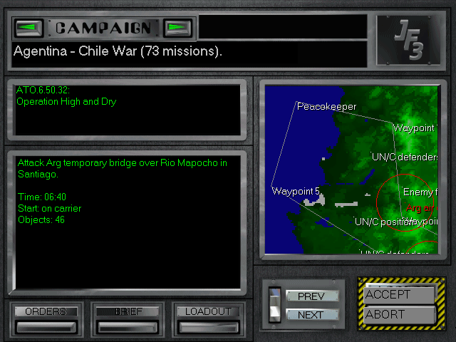 JetFighter III Screenshot (Slide show demo, 1995-11-29): Instant Mission will let you select any individual mission